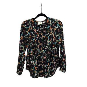 MaEVE x Anthropologie Avignon Black Floral Flowy Button-down Boho Blouse Small